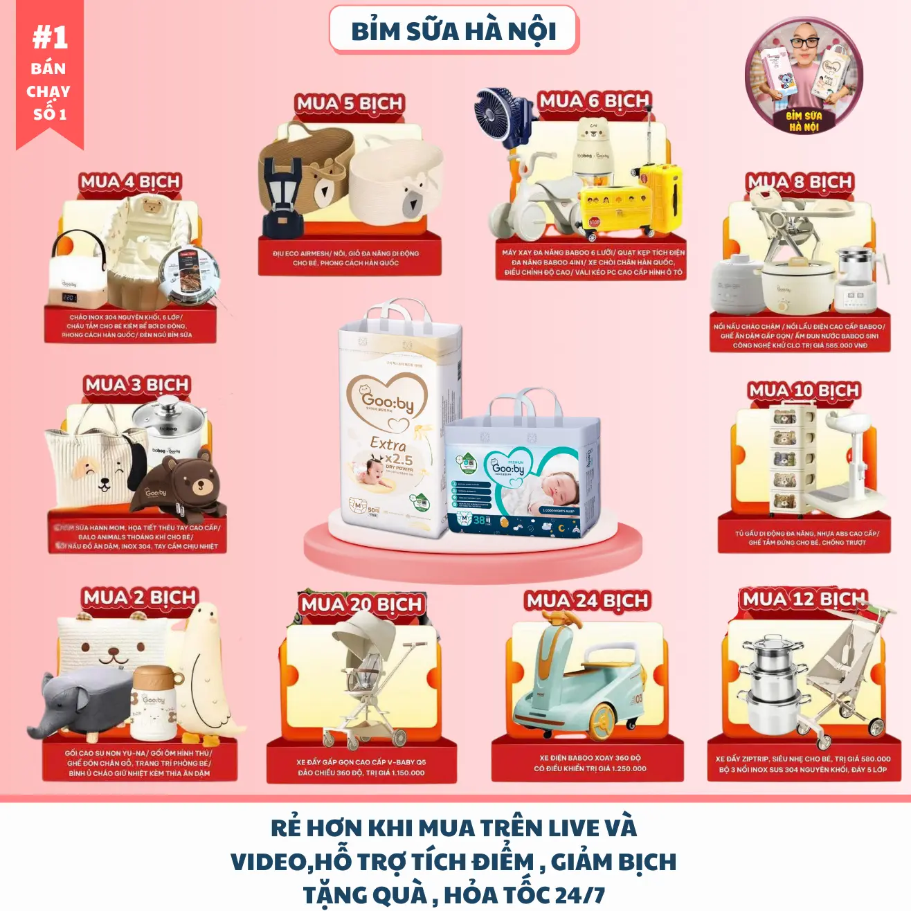 Tã/Bỉm Quần Dán Gooby Premium Chống Tràn Hiệu Quả - Size M/L/XL/XXL - Cho Bé Từ 6kg - 24kg