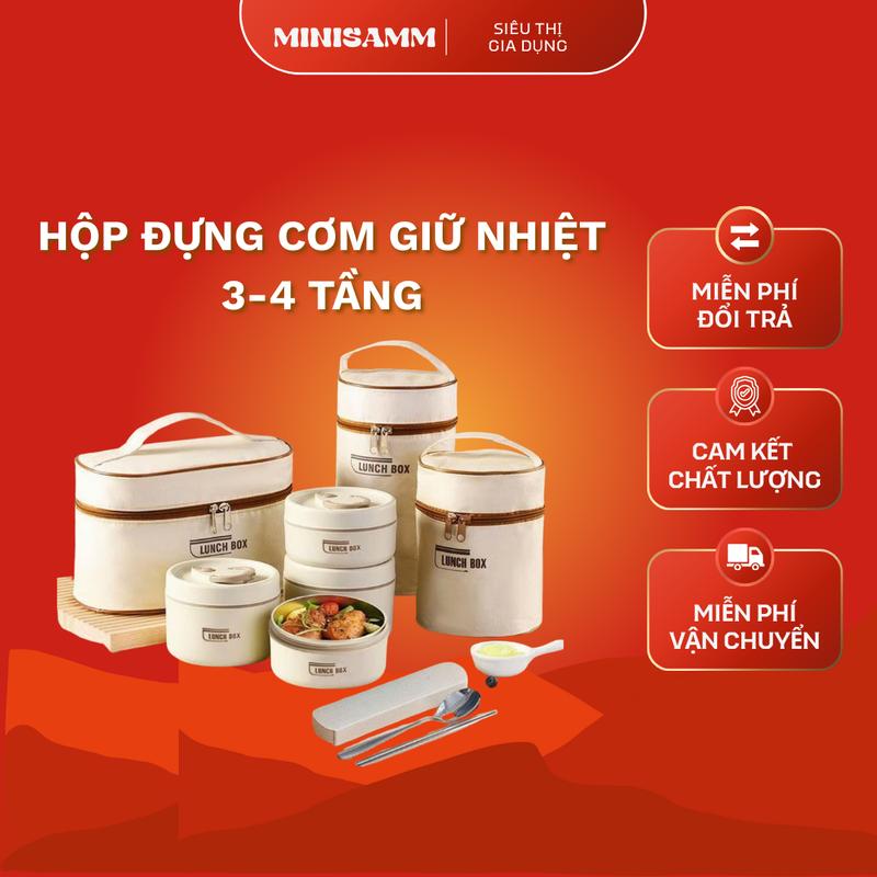 Hộp Cơm Giữ Nhiệt Lunch Box 3 4 tầng Dùng Được Lò Vi Sóng,Túi Hộp đựnġ Cơm trưa văn phòng cách nhiệt inox 304
