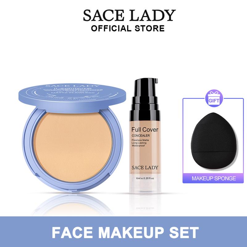 [COD] [Quà tặng miễn phí] SACELADY Mua 2 Tặng 3 Phấn phủ mặt kiểm soát dầu + Kem che khuyết điểm dạng lỏng + Bọt biển trang điểm