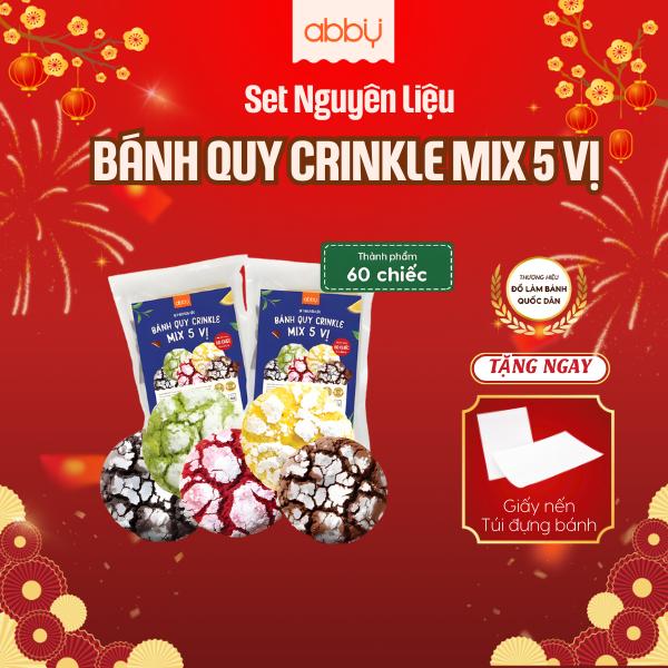   ABBY - SET MIX VỊ - TẶNG TÚI ĐỰNG  Set Nguyên Liệu Làm Bánh Crinkle Cookie Mix 3 vị 5 Vị - Thành phẩm 60 bánh set -  Bột Trộn Sẵn Tiện Dụng - Nguyên liệu làm bánh quy phủ đường 