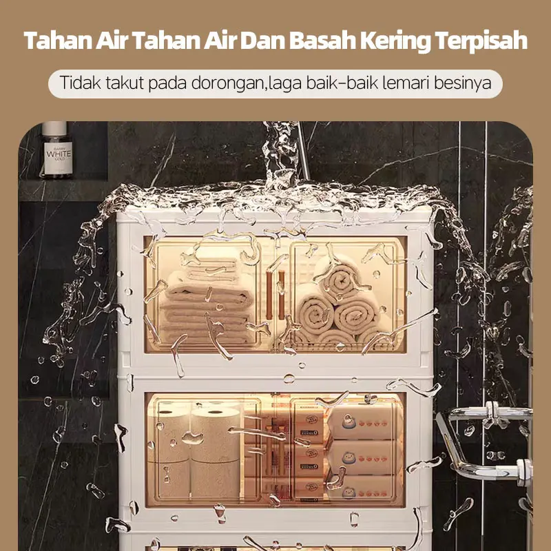 CUBBIE Lemari Lipat Plastik 2-5 Tingkat/Roda 360° Lemari plastik susun/kitchen Organizer box/Pintu Magnet Mainan Storage Box Serbaguna/Lemari Pakaian Plastik Ekstra besar Furniture/lemari plastik 4 susun jumb/lemari plastik model baru 2025 2
