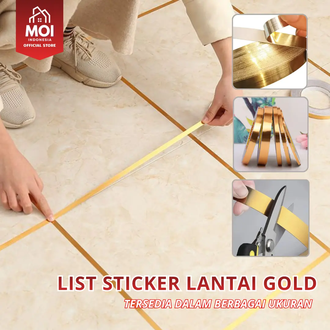 MOI List Sticker Lantai Gold Roll 25 / 50 Meter Nat Lantai Plat Strip Emas Wall Moulding Dinding Dekorasi Rumah Idaman