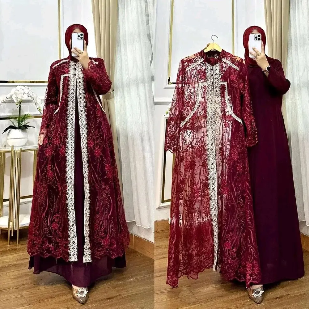 Dress Amora Outer Ceruty Mix Broka Baru untuk Wanita Muslim - Pesta, Dewasa, Remaja, Kondangan, Mewah, Syari, Maxi, Crinkle gamis melayu brokat elegan fushia simpel semi-karet sophistication simple suncreep zaenab pink swaroxy vina dres marun muslimah baj