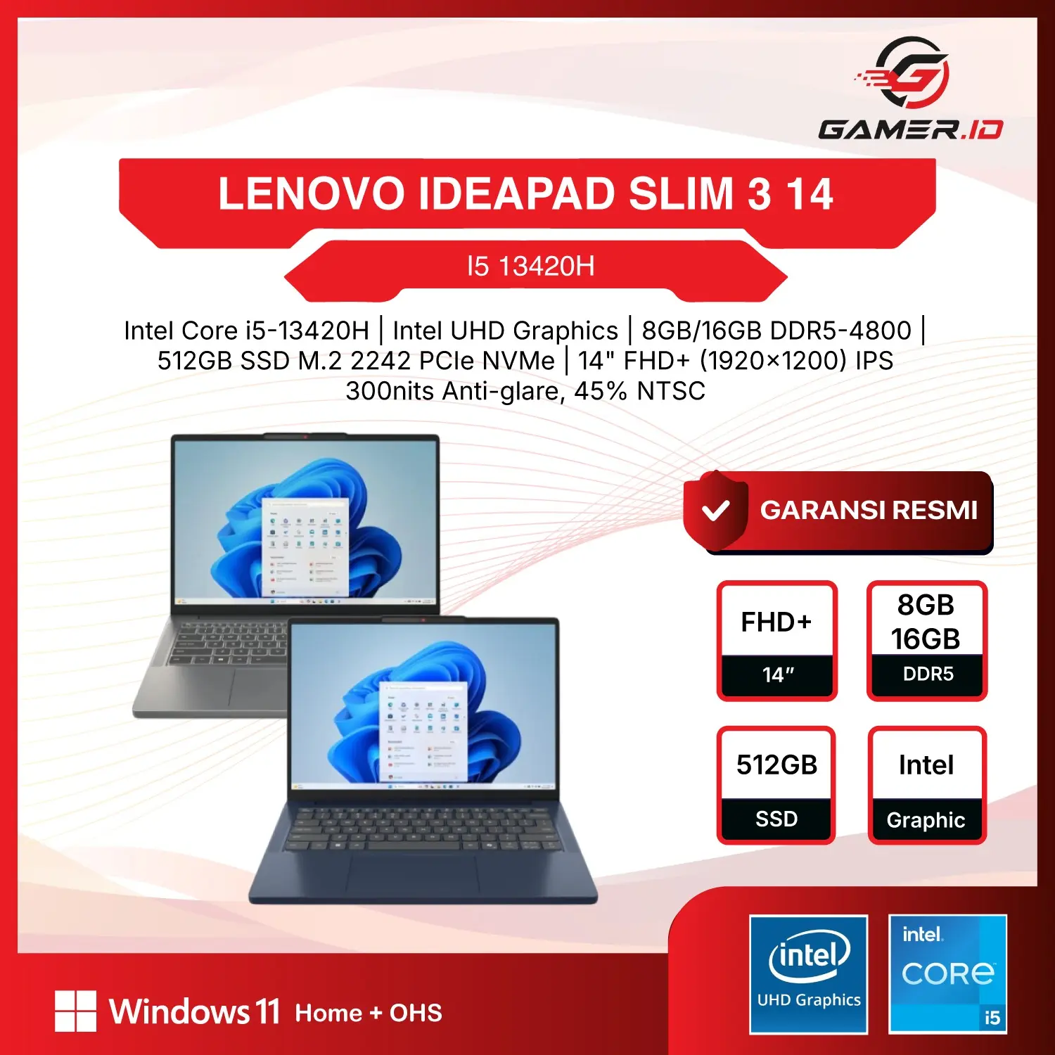 LENOVO IDEAPAD SLIM 3 14 I5 13420H RAM 16GB 512GB W11+OHS 14.0 WUXGA IPS BLIT