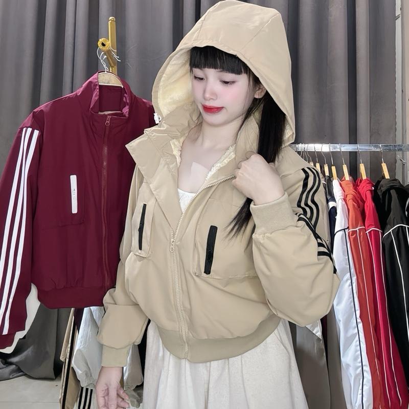 Áo Khoác Gió Nữ Lót Lông Chống Nước Dáng Ngắn Lửng Đẹp có mũ tháo rời Freesize Dưới 58kg