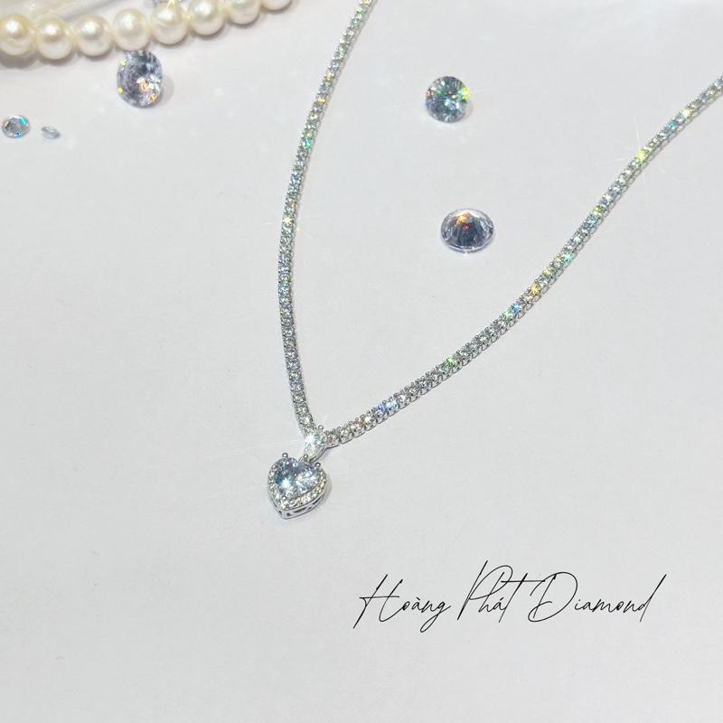 [ Hoàng Phát ] Trang Sức Dây Chuyền Bạc Ý 925 Cao Cấp Dây Full Hột 2li 4T (40cm) Mặt Một Hột Trái Tim Tiểu Thư X.o.à.n Nam Mỹ Xi Kim (D016)