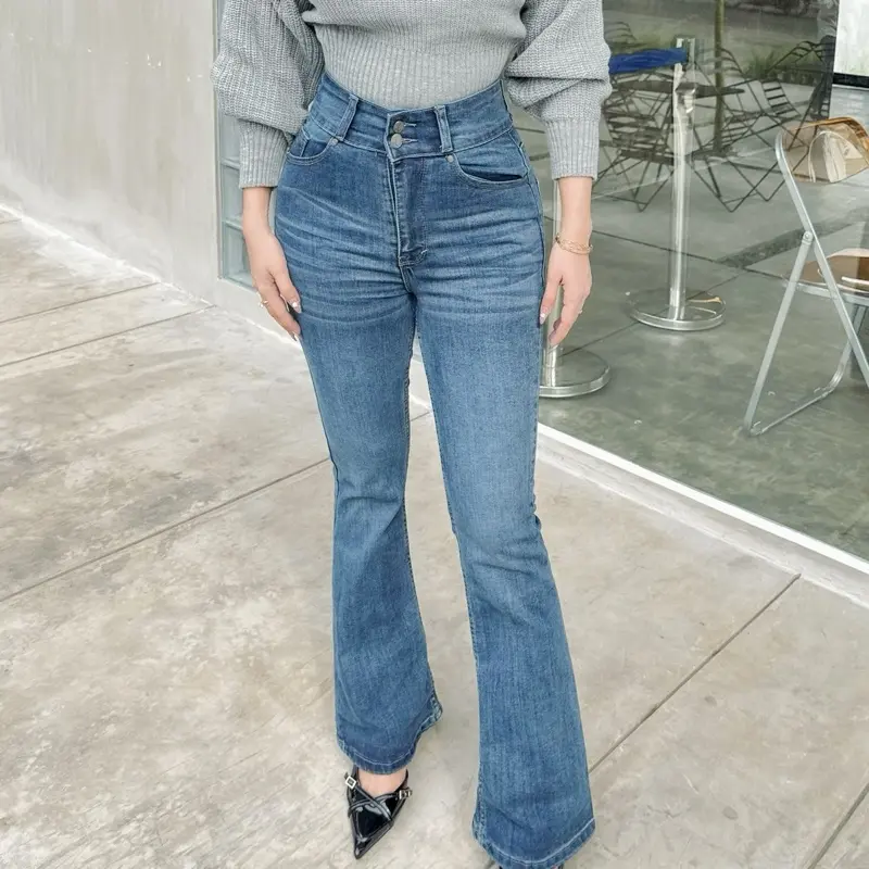 HAZEE - Jessi | Celana Jeans Wanita Cutbray Highwaist Panjang Bahan Melar Nyaman Premium Kancing 2 Kaki Jenjang Keren Stretch 1