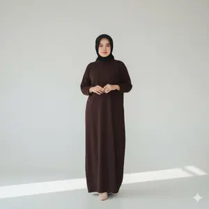 FX - Gamis simple knit JPN lengan Panjang Knit Dress Wanita Muslim Dewasa Basic  Santai