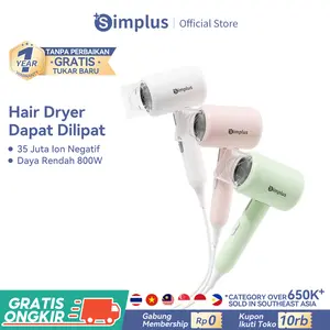 【SUPER DEALS】VELOCITY SIMPLUS Hair Dryer 800W Foldable Pengering Rambut Dapat Dilipat Perawatan Ion Negatif 3 Tingkat Suhu 3 Plihan Warna CFJH008