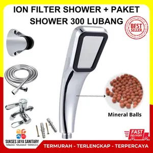 Ion Filter shower + Paket Lengkap 4 IN 1 Paket Kran Besi Tahan Karat Plus Hand Shower 300 lubang komplit Keran Air Selang Shower kamar mandi