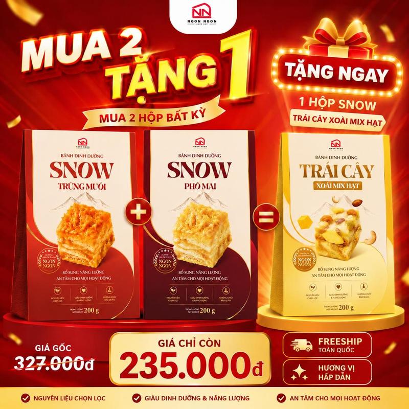 200gr Bánh Dinh Dưỡng Snow Trứng Muối (16-18 bánh)+ 200gr Bánh Dinh Dưỡng Snow Phô Mai Chà Bông (16-18 bánh), Đồ Ăn Vặt SNACK Food Thức Ăn Bánh Quy (A11)