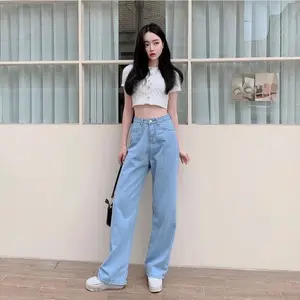 Highwaist Kulot Loose Jeans Wanita Non Stretch - Kulot Polos Highwaist Boyfriend Plain Jeans Kekinian