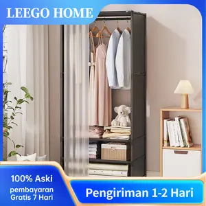 Beli lokal Lemari Pakaian Kain Portable Lemari Baju Kain Anti Debu Rak Tempat Penyimpanan Baju Wardrobe Serbaguna Furniture