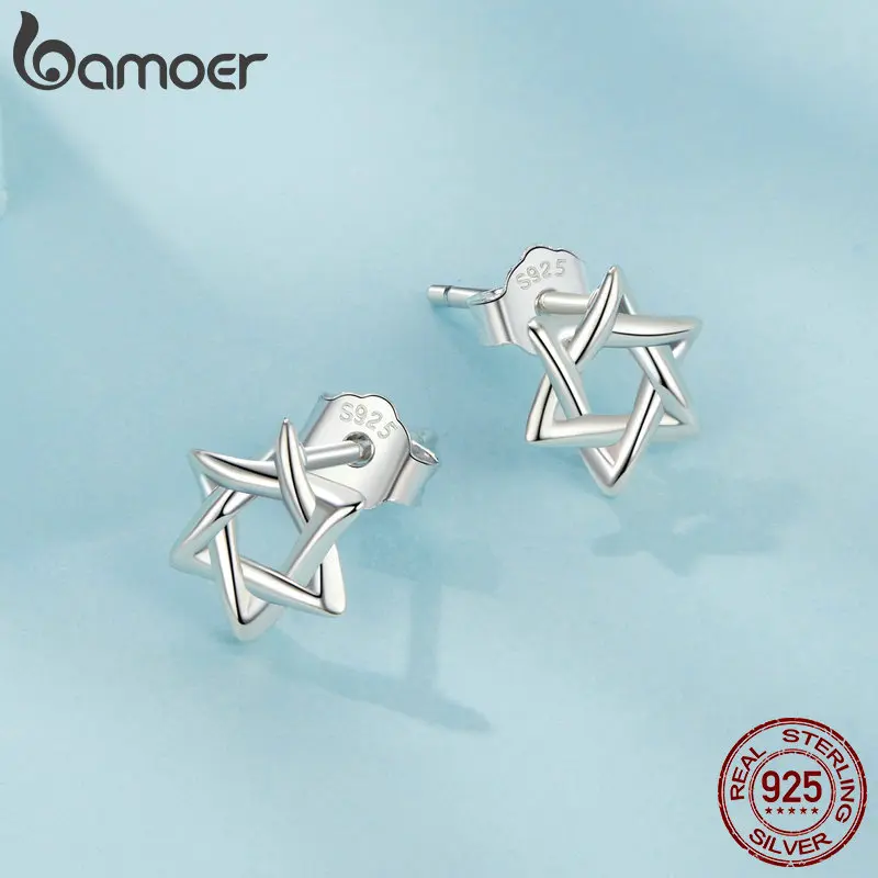 Bông Tai Đinh tán Hình Lục Giác Bamoer, Bạc Sterling 925, Kích Thước 8mm, Dành Cho Phụ Nữ Và Trẻ Em Gái, Đồ Trang Sức Thời Trang Nhỏ