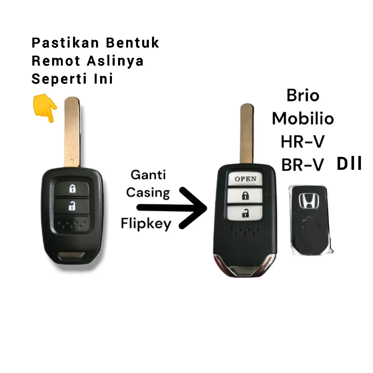 Casing Lipat cover Remot flipkey Kunci mobil Honda Brio Mobilio  HrV BrV 2016 ke atas.