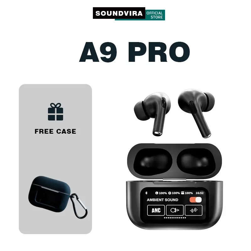 A9pro Earbud Bluetooth 5.4 Tanpa Wayar, Bateri Ultra Panjang, Skrin Sentuh Pintar, ANC + ENC Pengurangan Bunyi, Audio Earphones dengan Paparan LED, Mic, Speaker, Amplifier untuk PC Hitam