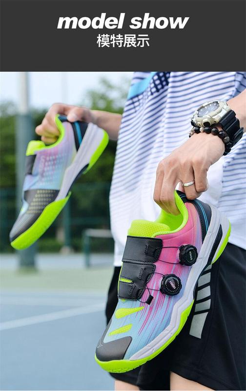 Product Introduction of 36-46 Professional Badminton Shoes for Men Double Rotating Buckle Tennis Shoes Wear-resistant Non-slip Table Tennis Shoes Couple's Training and Competition Sneakers Plus Size 14