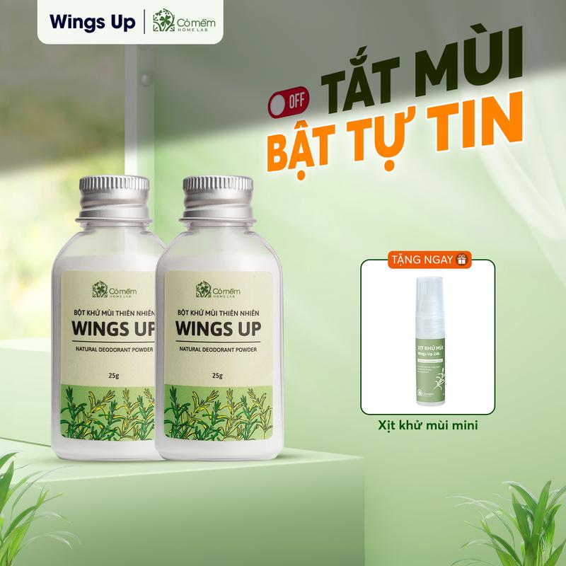 COMBO 2 LỌ Bột Khử Mùi Wings Up, Giảm Hôi Nách Hôi Chân Mùi Cơ Thể, Giảm Tiết Mồ Hôi Cỏ Mềm 25g
