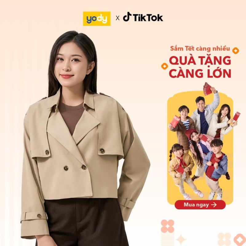   SALE 30% YODY Áo Măng Tô Nữ Dáng Ngắn Chun Lưng Cạp MTN7003 