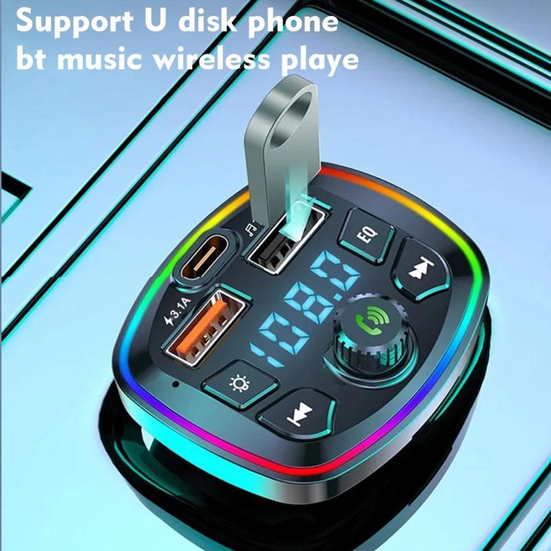 Product Introduction of Bluetooth 5.0 Car Wireless FM Transmitter Adapter 2USB PD Charger Hands-Free With Colorful RGB K5H4 30