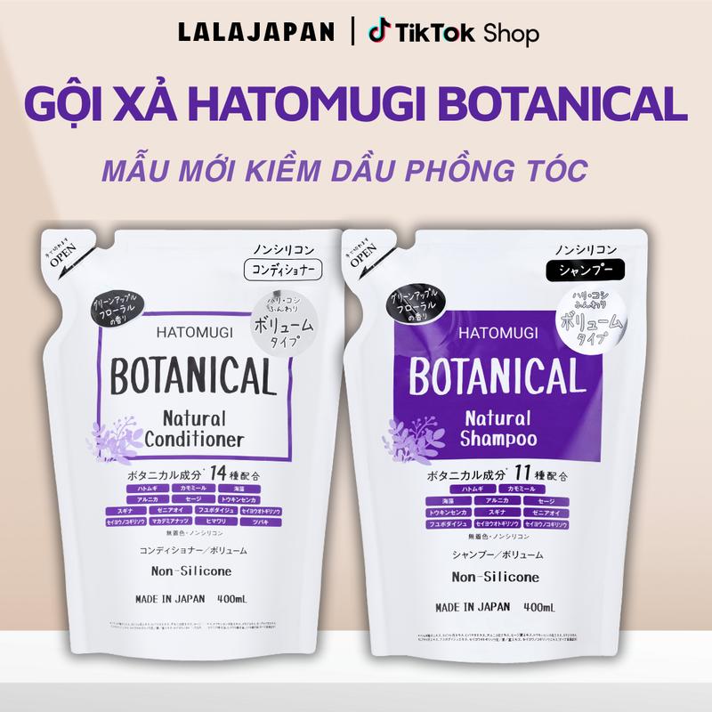 Dầu Gội và Dầu Xả Hatomugi Botanical Nhật Bản 400ml không chứa silicon, Gội xả Botanical mẫu tím dành cho tóc dầu