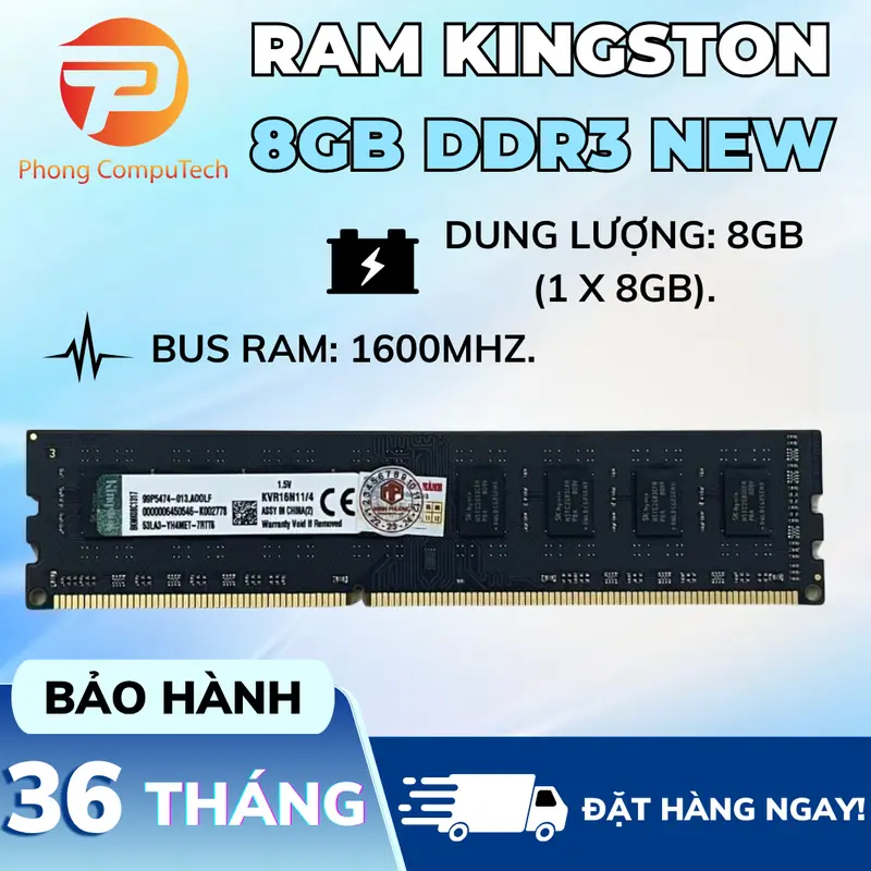 RAM PC Kingston 8GB DDR3 Bus 1600MHz NEW - Tăng Tốc Máy Tính, Hỗ Trợ Gaming & Đồ Họa Cơ Bản 0