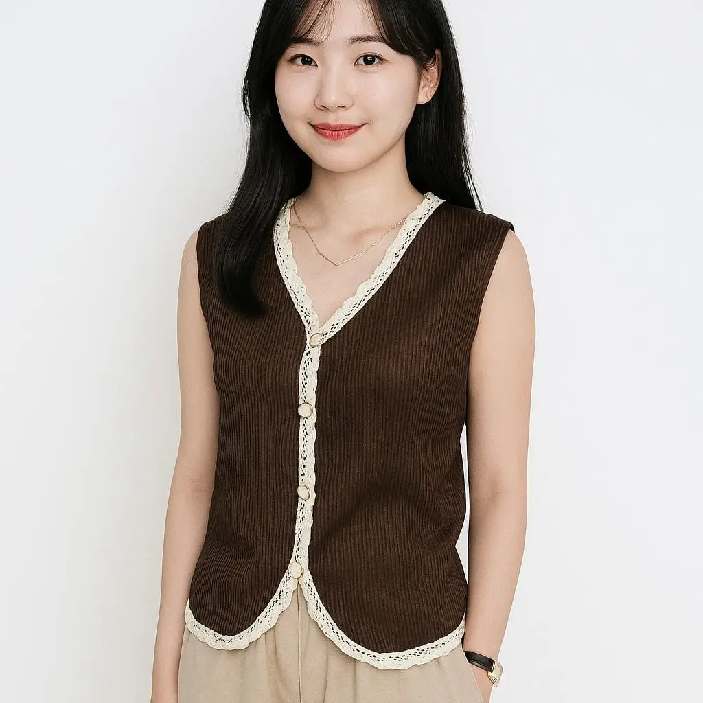 IRANA VEST - Atasan Vest Condru Knit Rompi Kancing Renda Sleeveless Wanita Basic DALUNA