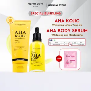 [3pcs] [Free Snow White 5gr] PERFECT WHITE 50ml AHA Body Serum + [150ml Tube] AHA Kojic Brightening Body Lotion | Handbody Serum Body Lotion Pemutih Mencerahkan Pencerah Tubuh | Niacinamide Arbutin Lactic Glycolic Acid