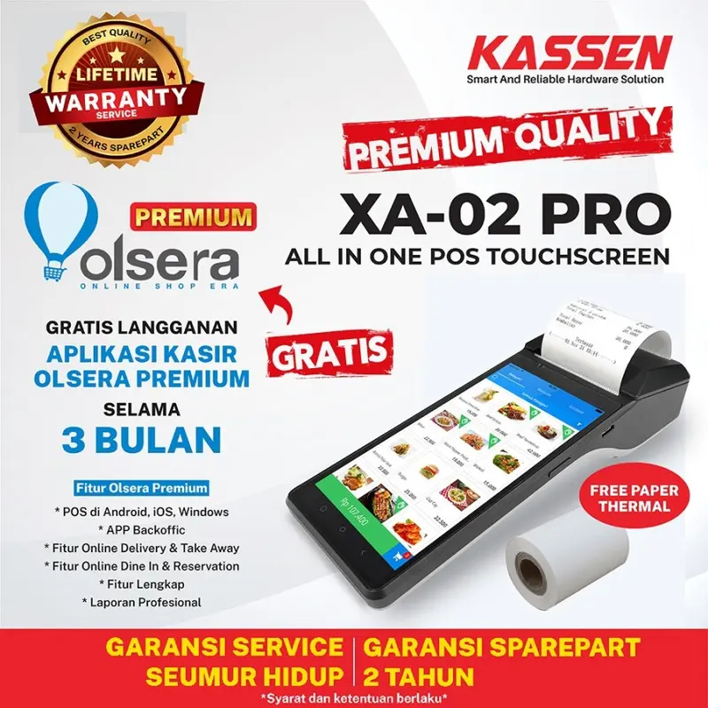 MESIN KASIR POS ANDROID MOBILE WIFI 4G PAPER 58 | KASSEN XA 02 PRO 0