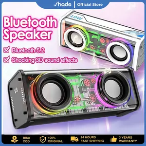 Shade Speaker Bluetooth 10W Double Subwoofer Music Speaker RGB LED Light Transparent Mecha Speaker V8 Speaker Bluetooth Bass