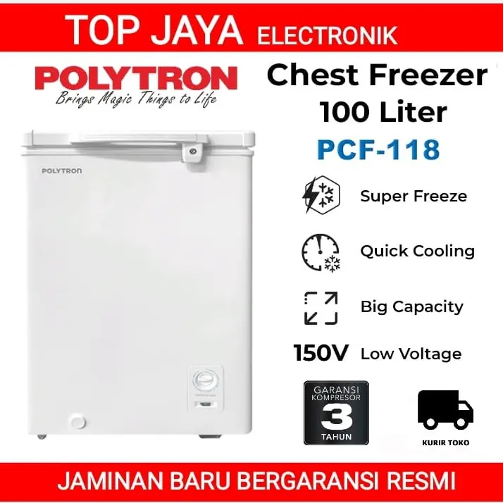 Chest Freezer POLYTRON 100 Liter PCF118/Box Freezer Polytron 100 Liter Bergaransi Resmi