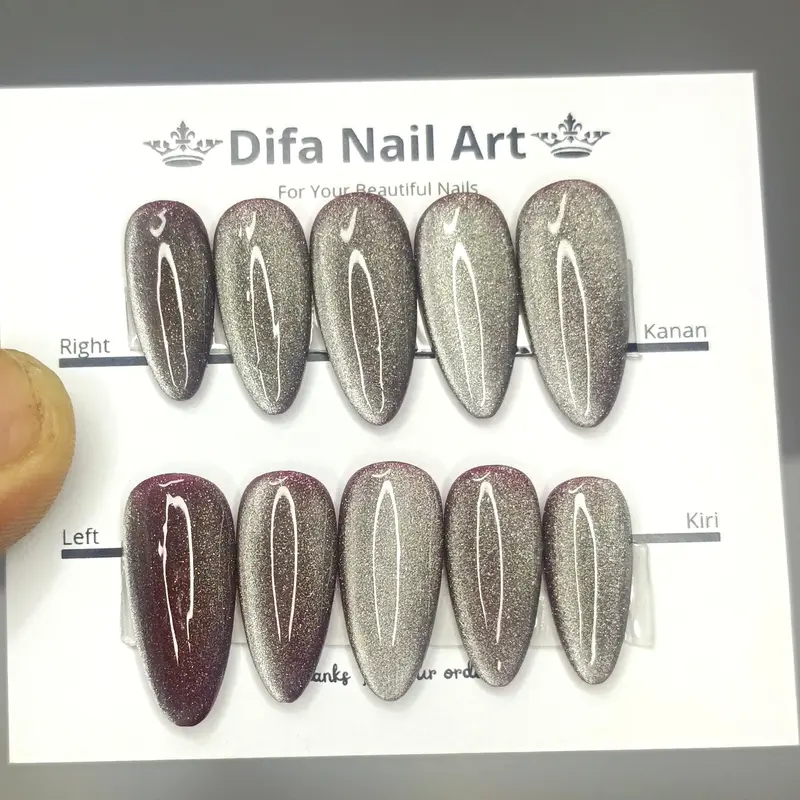 Kuku Palsu Korean Cat Eye Premium Gratis Lem Gel + Toolkit Press On Nails Fake Nail Art 3D DNA17 0