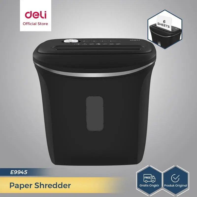 [ SPECIAL 6.6 ] Deli Paper Shredder / Penghancur Kertas Otomatis Kapasitas 6Lbr E9945 Hitam