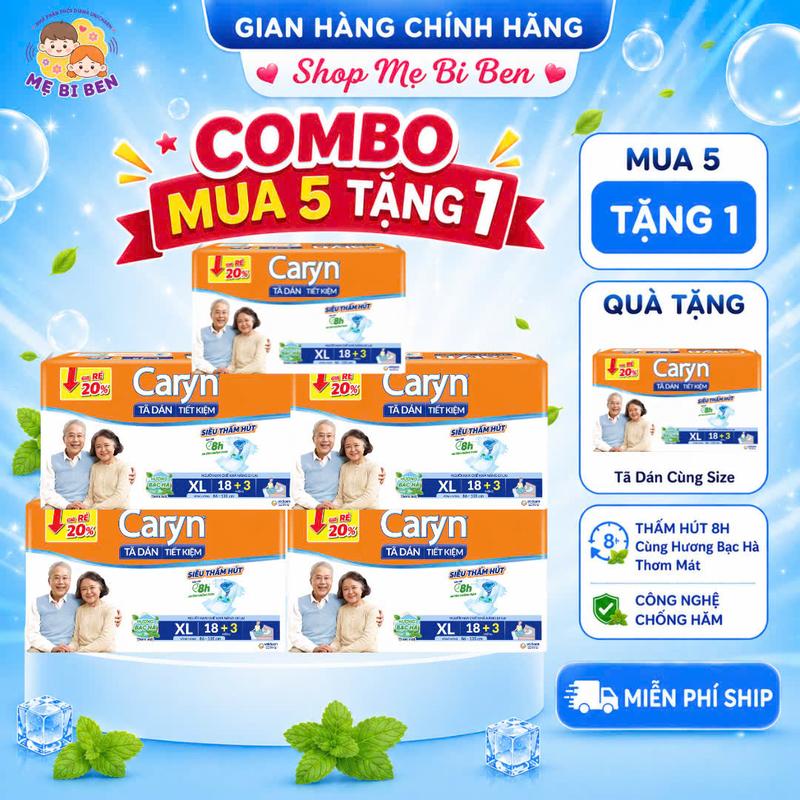 TÃ BỈM DÁN CARYN TIẾT KIỆM XL18+2/ L18+2/ M18+2 cho người già, người lớn và phụ…