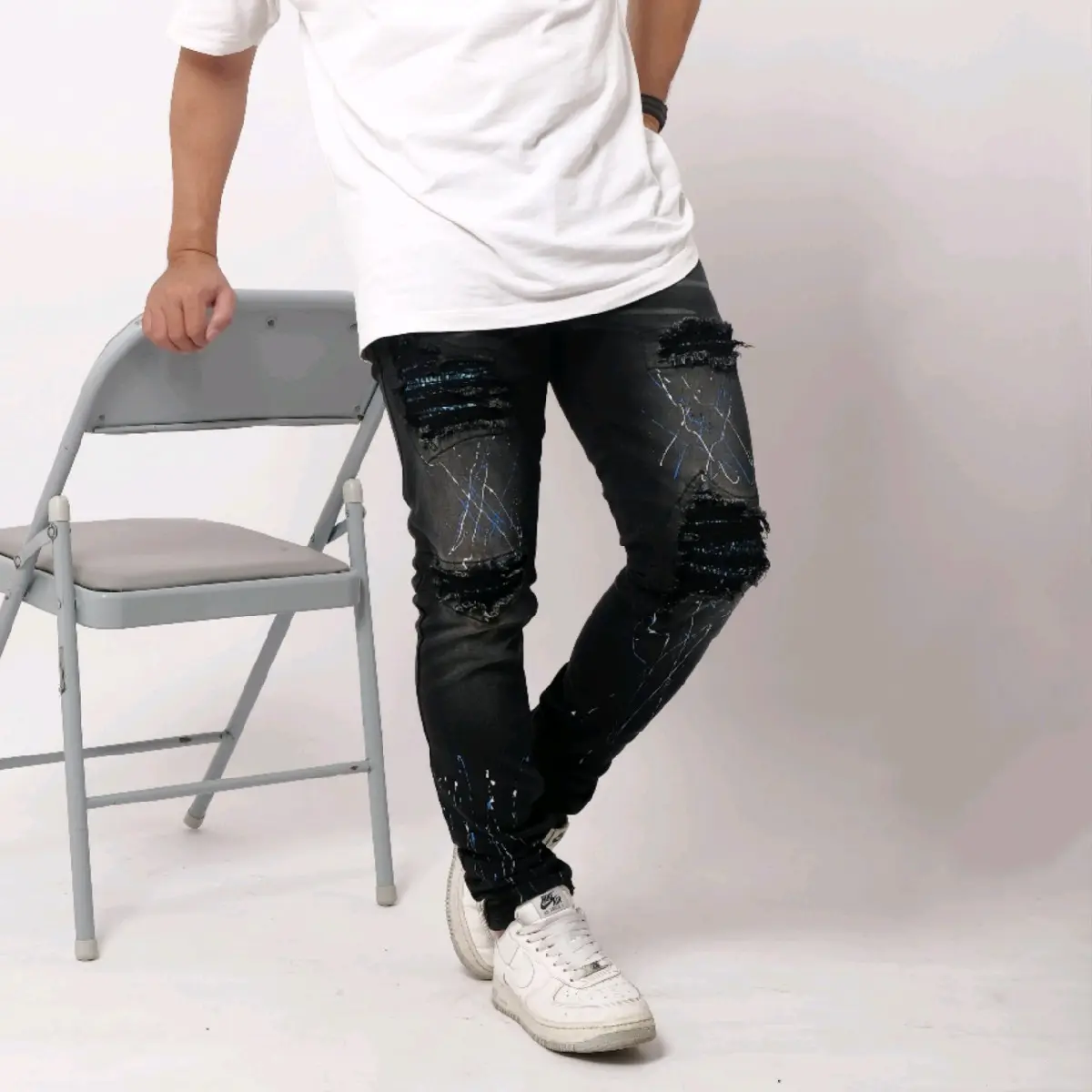 VIRREL.ID " BLACK DOFF " Celana Jeans Ripped Pria - Skinny Motif Bercak