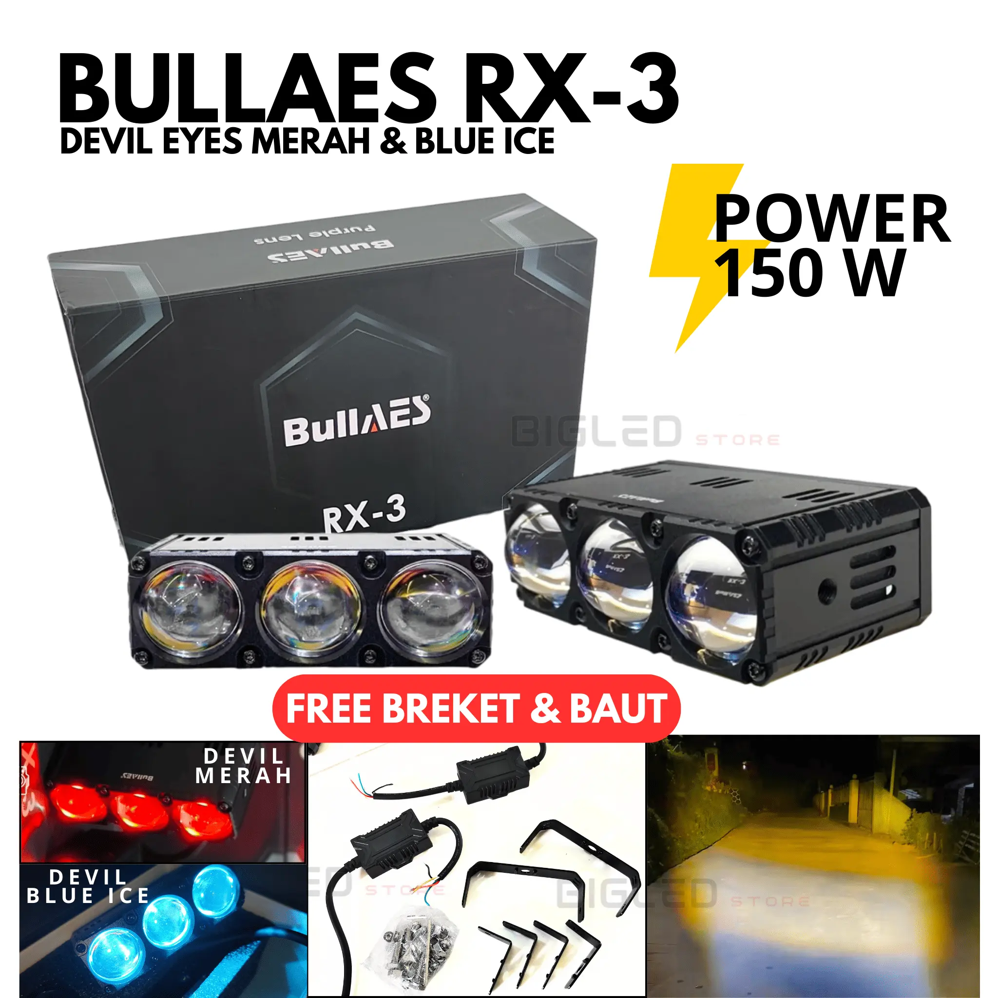 Mini Projie 3 Lensa Mata RX-3 RX3 LED 150W 2 Channel MERK AES I Lampu Tembak Led Laser 3 Mata RX-3 PRO ORIGINAL