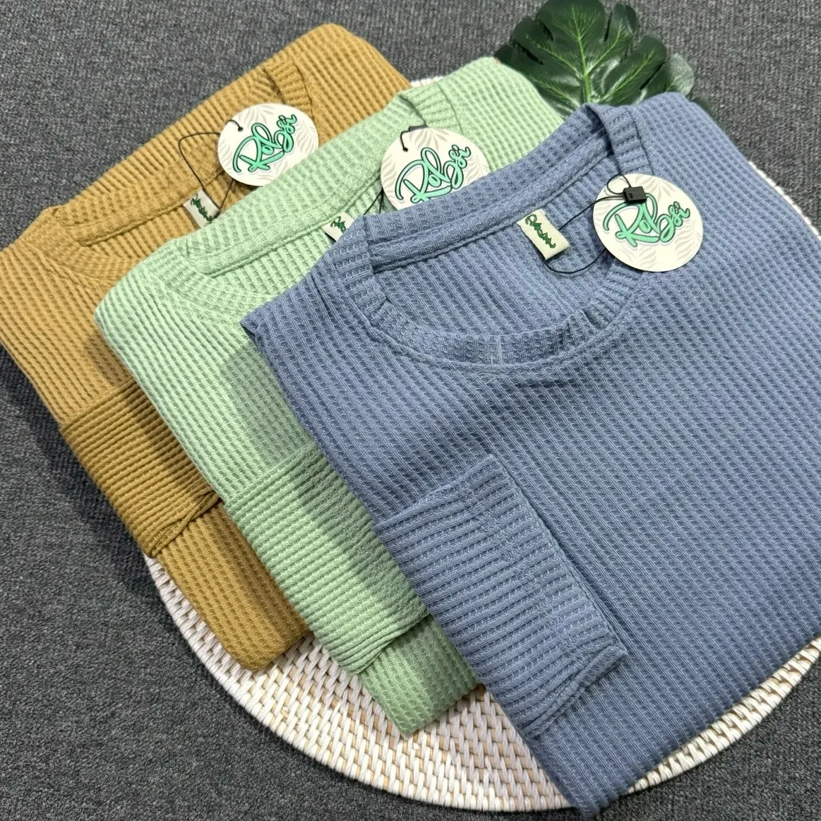 Kaos Wafer Waffle Lengan Panjang/Kaos Lengan Panjang