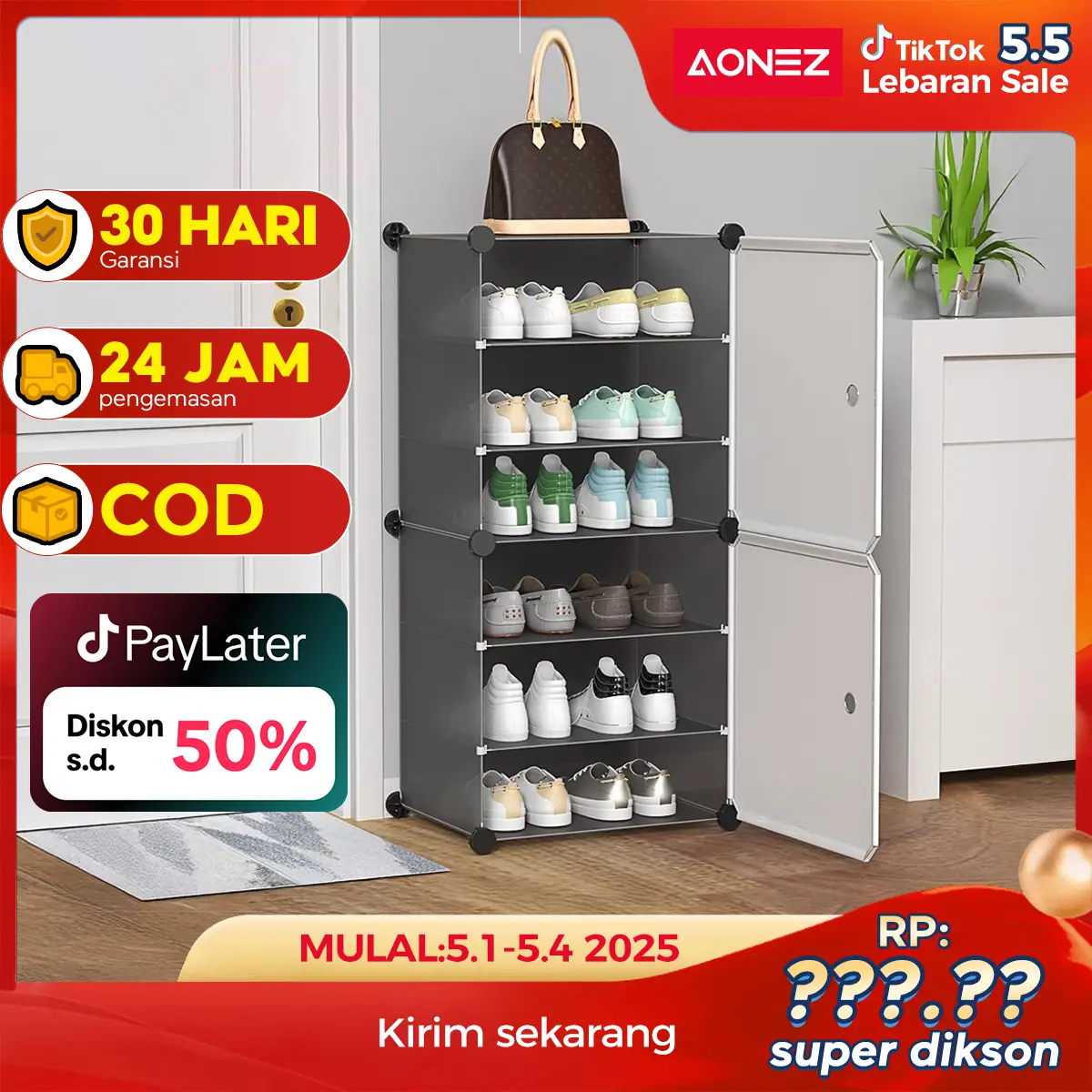 【COD 24shipping】AONEZ Rak Sepatu Tertutup Anti Debu Shoe Storage Boxes Minimalis Rack Portable Lemari Serbaguna 6 Susun