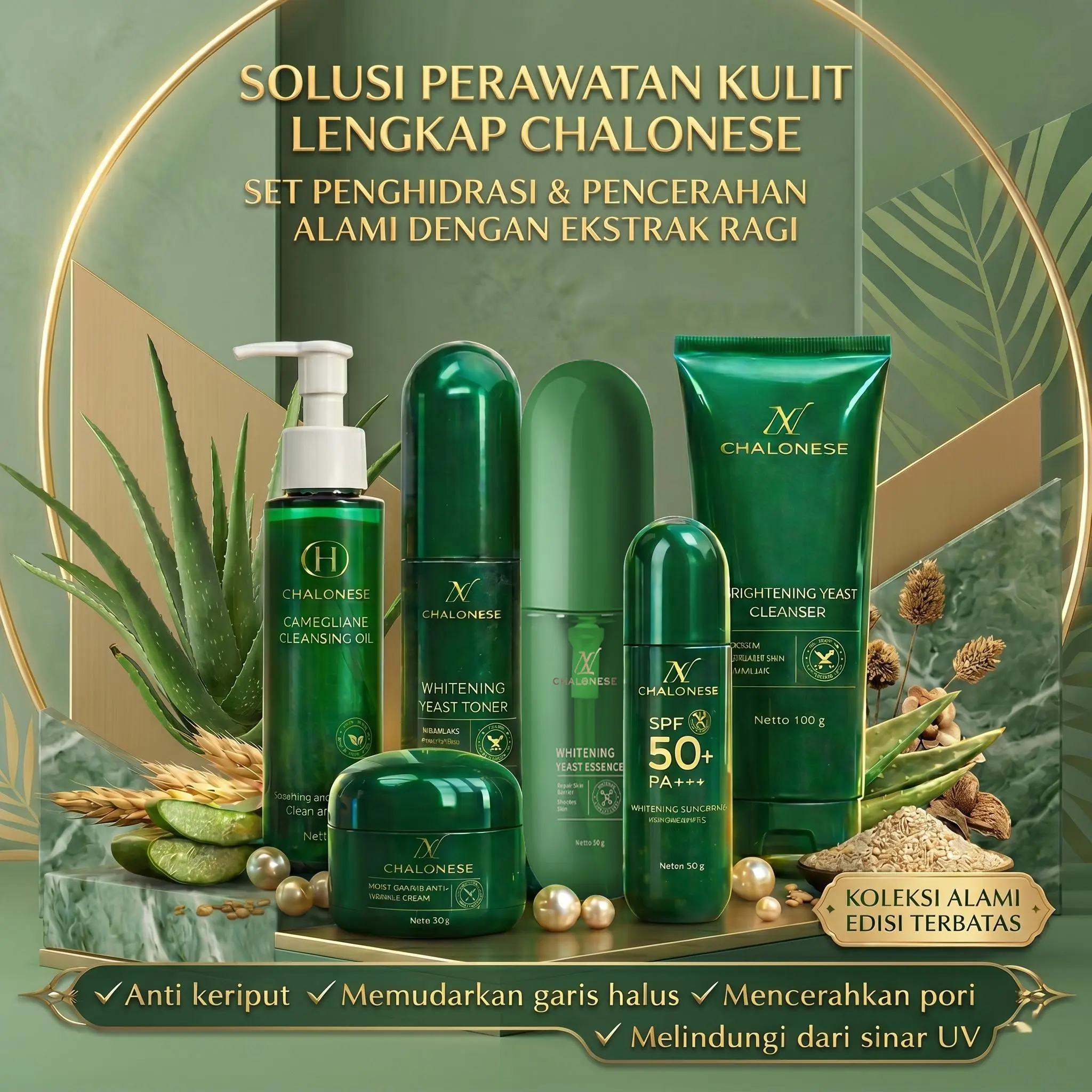 [CHALONESE] Paket Skincare Brightening Lengkap Perawatan Wajah Alami untuk Mencerahkan Melembapkan Menutrisi dan Menjaga Kulit Tetap Sehat Glowing Setiap Hari
