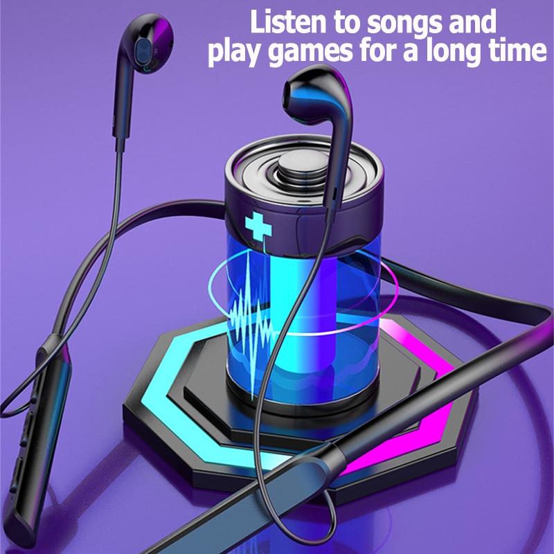 Tai nghe Bluetooth , dây đeo cổ từ tính, có mic, giảm tiếng ồn, âm trầm 4