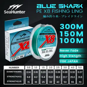 SeaHunter Blue Shark PE X8 Senar Pancing, 100m/150m/300m Senar Pancing, Tahan Aus Senar PE X8 Hijau Merah Anti Kusut Tali Pancing Dikepang 300m Halus Lembut Jepang Braided Fishing Line Memancing Di Laut Lure Reel #Ikan Pancing Alat