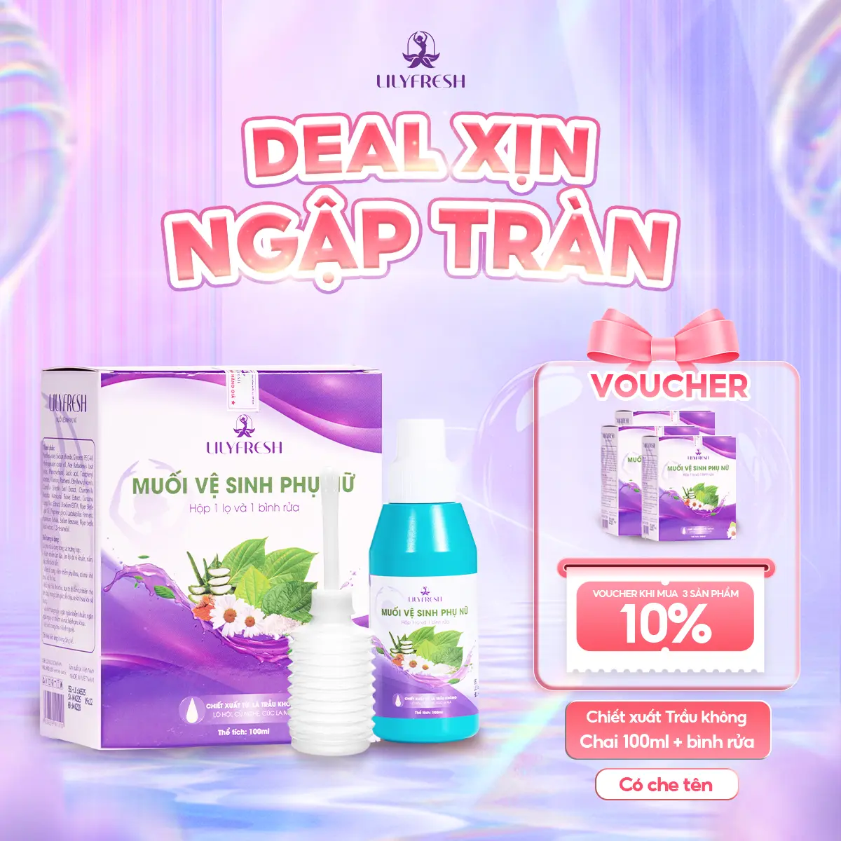 [BÁN CHẠY NHẤT] Bộ Muối Vệ Sinh LilyFresh 100ml - Chiết Xuất Lá Trầu Không Hỗ Trợ Làm Sạch Khử Mùi