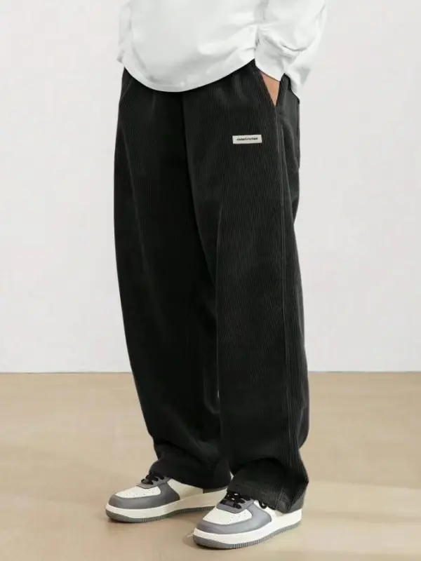 Men's Trousers, Corduroy Pants, Men's Japanese Trendy Brand Loose Draped Wide-leg Pants,Men's Casual Sports Lace-up Trousers, Straight Cotton-polyester Blend Sweatpants