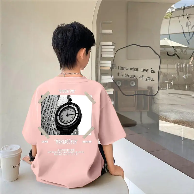 MMX STORE |T5116| Korea Kaus Musim Panas Anak-anak Lucu Kaus Katun Trendi Katun Cetak Kartun Longgar Kasual Leher Bulat Hitam dan Putih Lengan Pendek Anak-anak untuk Anak Laki-laki dan Perempuan 4