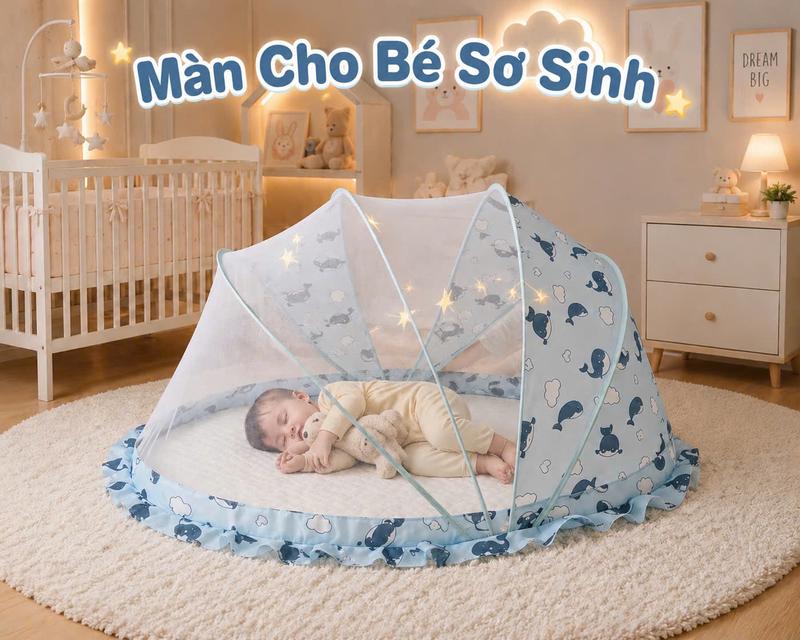 Gia Anh Màn Chụp Cho Bé Sơ Sinh Cao Cấp Gấp Gọn Chống Muỗi - Kích Thước 110x65x50 -  Khung Thép Cacbon Bảo Hành 12 Tháng