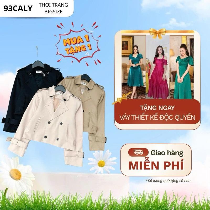 471 BIGGSIZE Áo khoác Mangto cổ vest dáng lửng hàng 2 lớp phối cúc cao cấp