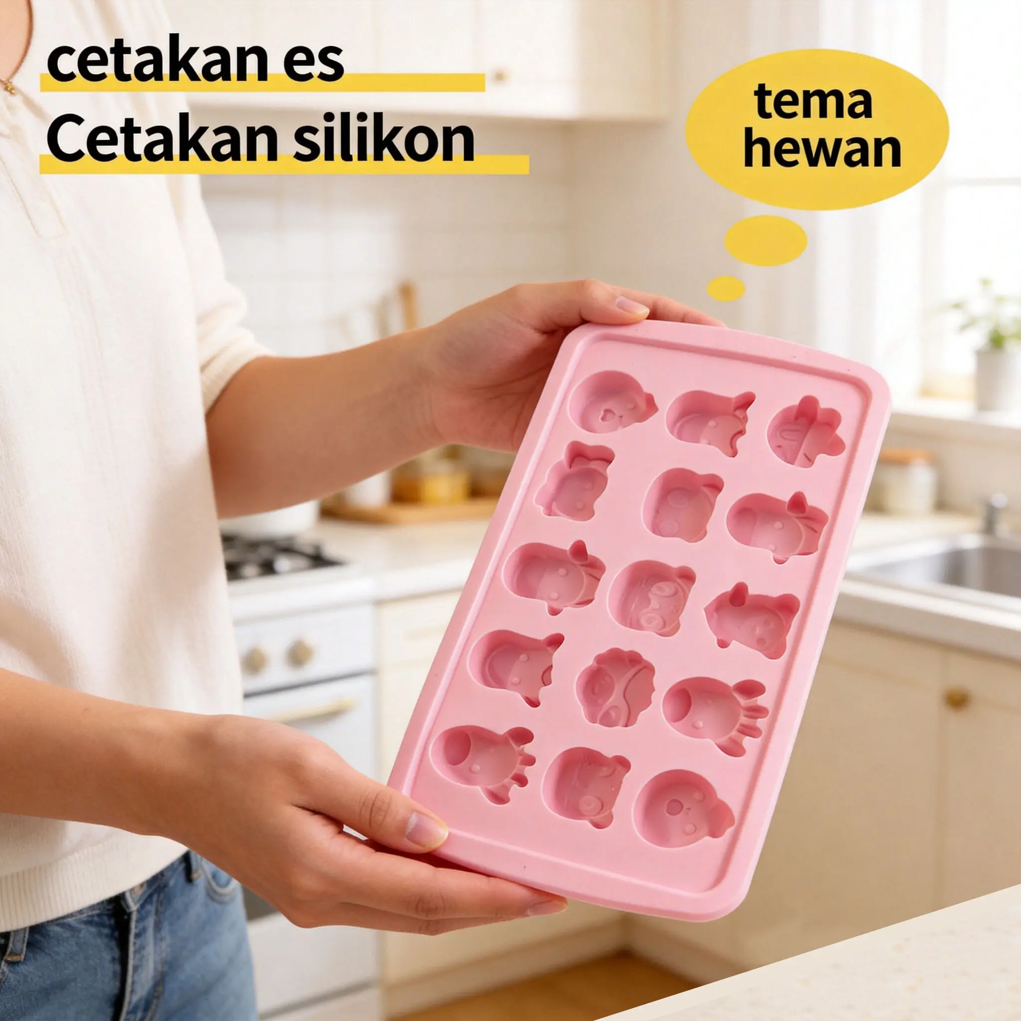 Cetakan Silikon Karakter 3D Motif Hewan untuk Puding Jelly Es Loli Coklat Cake 15 Karakter Anti Lengket Food Grade Kitchenware