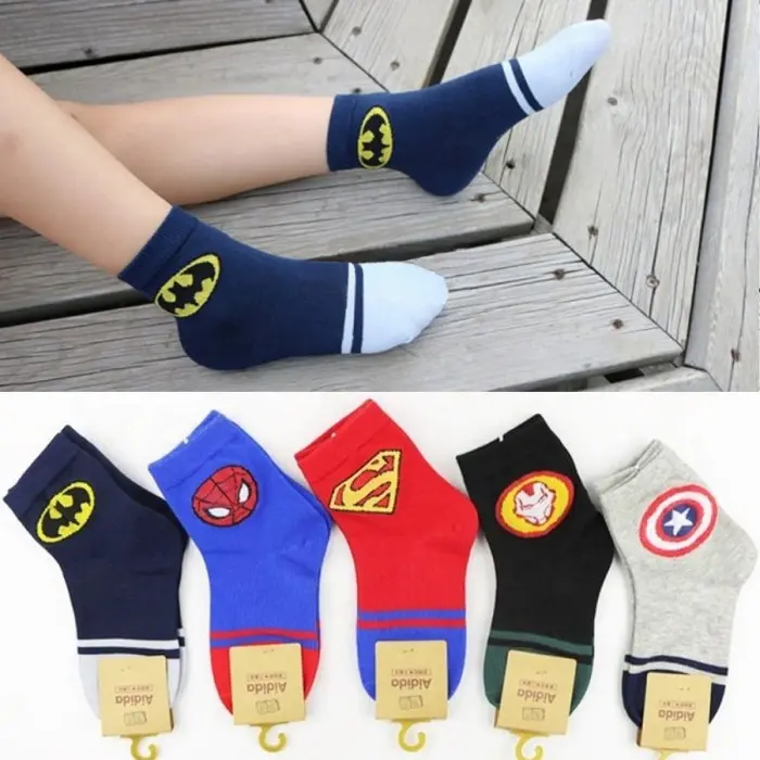 D☛TQ KAOS KAKI ANAK SUPERHERO MOTIF SUPERMAN,SPIDERMAN DLL ANAK LAKI LAKI Z»GQ