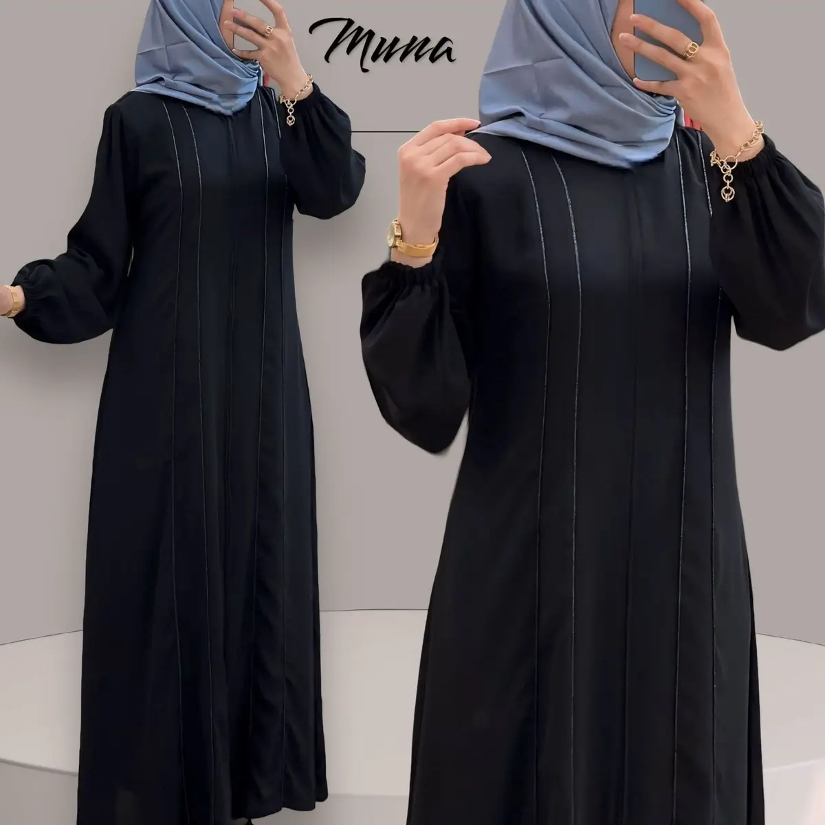 ALKHATIB ABAYA MUNA JETBLACK LIST HITAM LENGAN KARET Casual M saudi jet black daily zetblack modest Basic