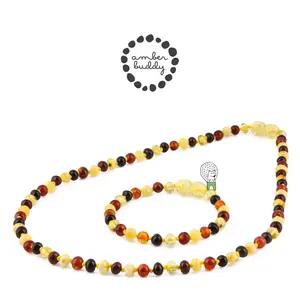 Amber Buddy | XB54M1 Kalung & Gelang Amber Dewasa Multicolour Yellow Glossy - 45cm & 16cm